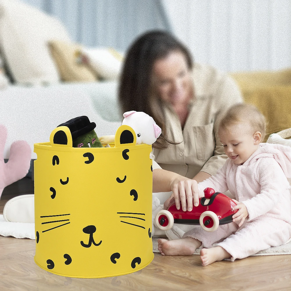 yellow Customized Collapsible Felt Storage Basket with Handles Baby Toys Storage Cartoon Basket