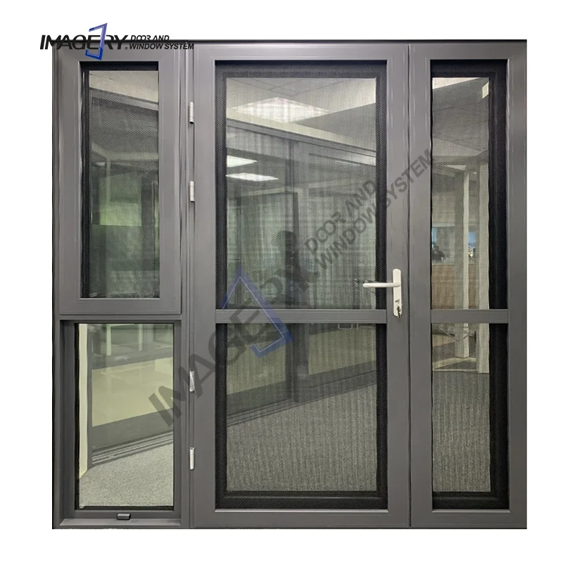 New Arrivals Imagery China Manufacturer Double Tempered Glass Soundproof Aluminum Patio Casement Door with Stainless Steel Mesh