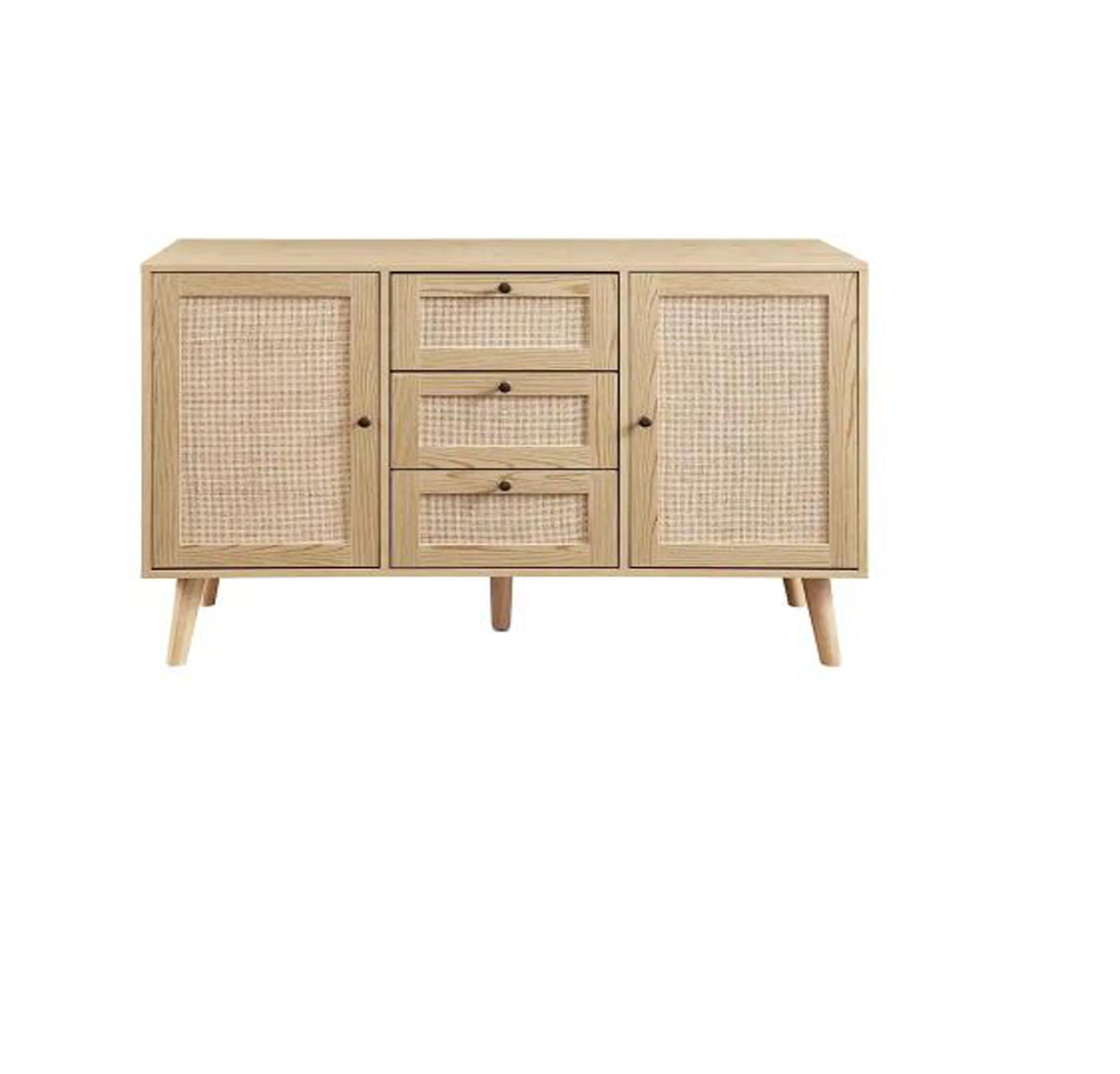 Pure Mango Wooden Natural Wood and Sideboard with 2-Doors and 3-Drawers