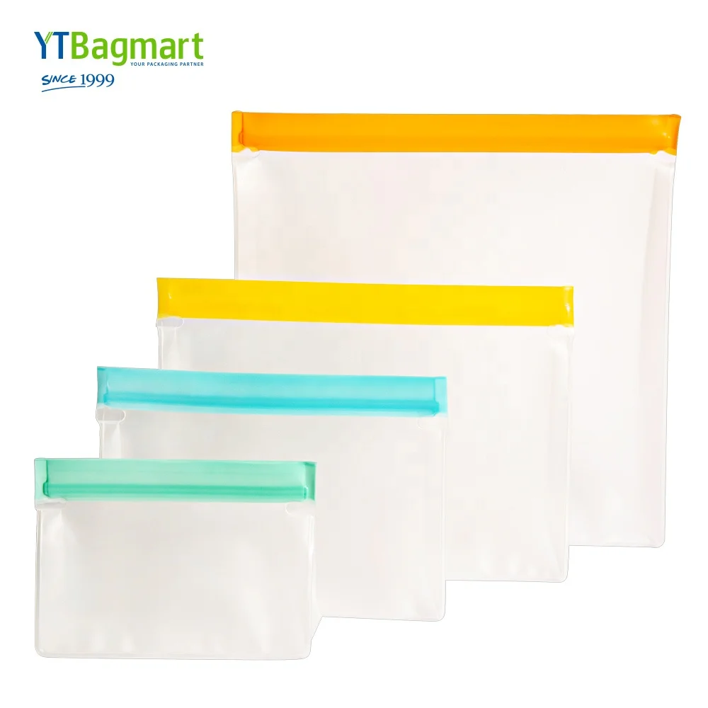 Reusable Leakproof PEVA Food Storage Bags Snack Ziplock Silicone Bag Flat PEVA Freezer Bags