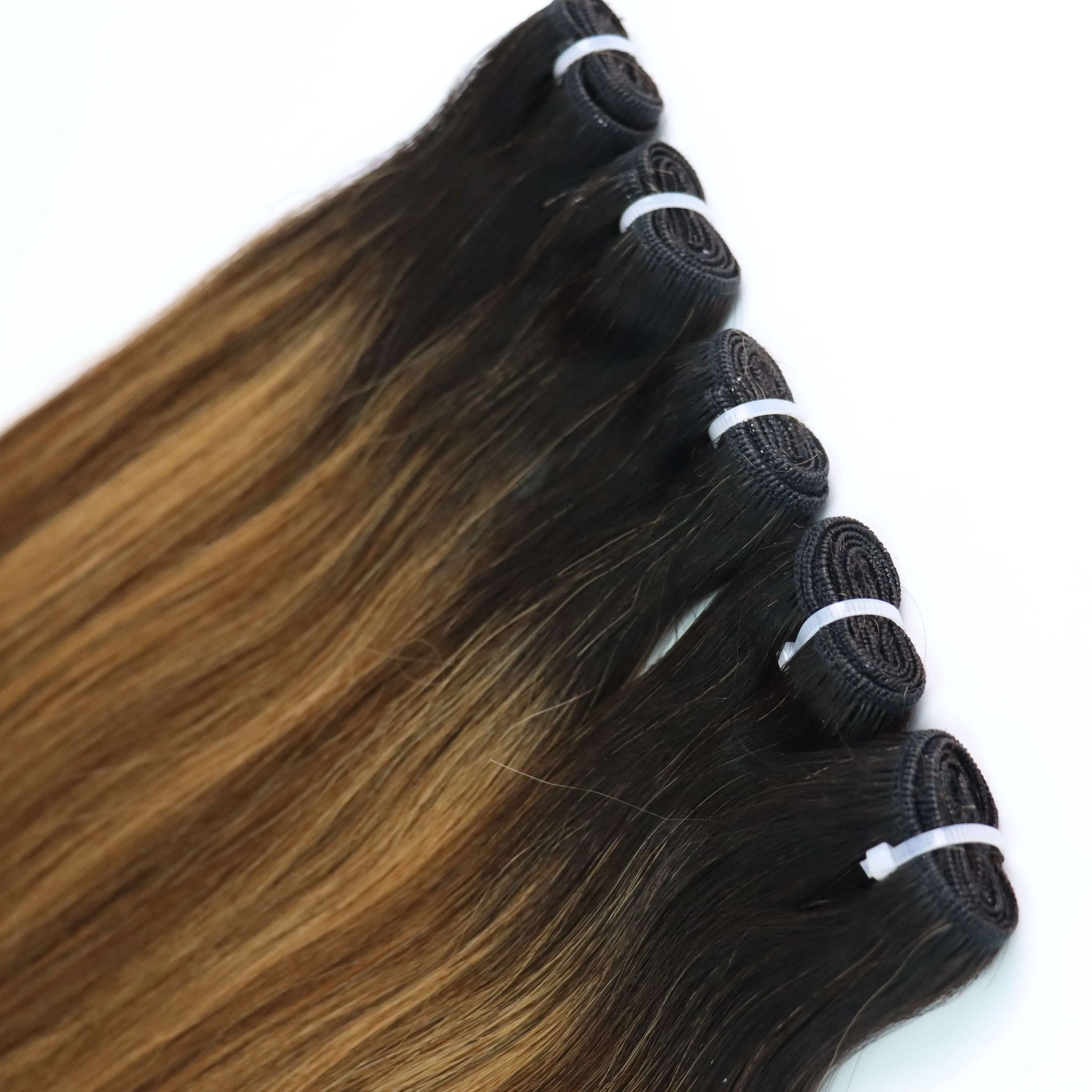 Wholesale Factory Ombre Ash Brown Balayage Russian Remy Track Hair Weft Hair Extensions Cuticle Aligned Hair