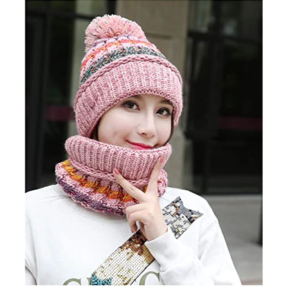 Autumn Winter Rabbit Fur Beret Beanie Cap Old Women Lady New Two Layer Knitted Warm Hat with Pearls Flower