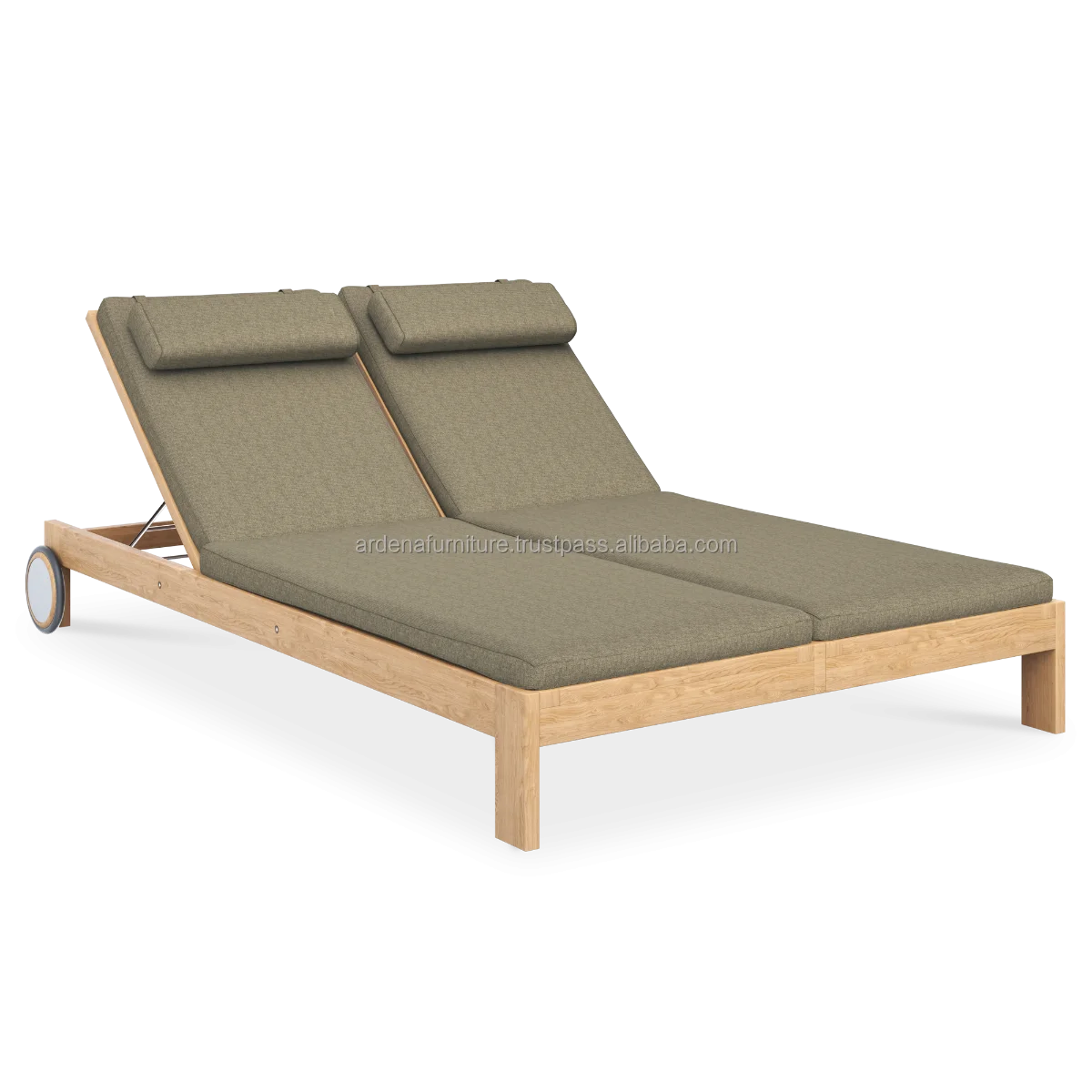 Outdoor Furniture Beach Sun Lounger Teak Modern Solar Chair Two Couples Reclining Outdoor Beach Teak Wood Furniture