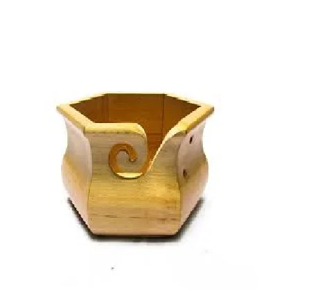 Low Cost Hand-Carved Wooden Yarn Bowl Brown Polished Mordent Design for Home Use and Needle Holder Storage