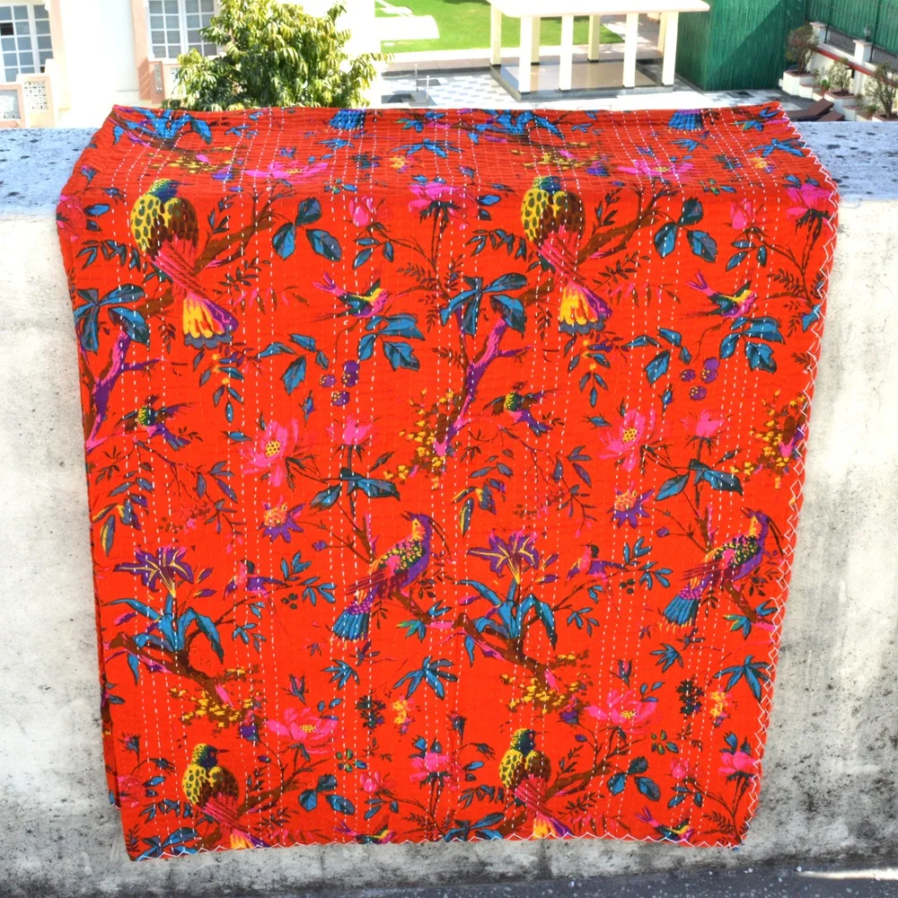 Handmade bedspread kantha quilt Indian reversible kantha cotton fabric handmade Screen Print bed quilt 100% cotton home KQSP199