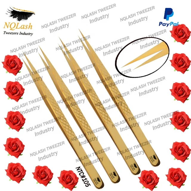 New Rose Gold Diamond Grip Eyelash Tweezers Russian Volume Custom Logo  Stainless Steel Wholesale Price Manufacturer Tweezers