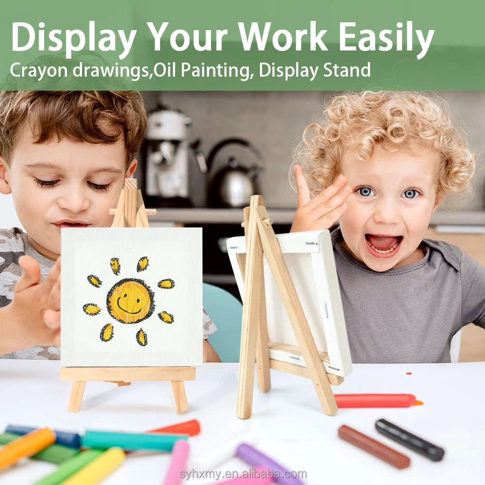 Mini Canvases with Easel Sets for Painting, 7x7cm Art Canvases Painting Kit for Kids Teenagers Acrylic Pouring Oil Water Color