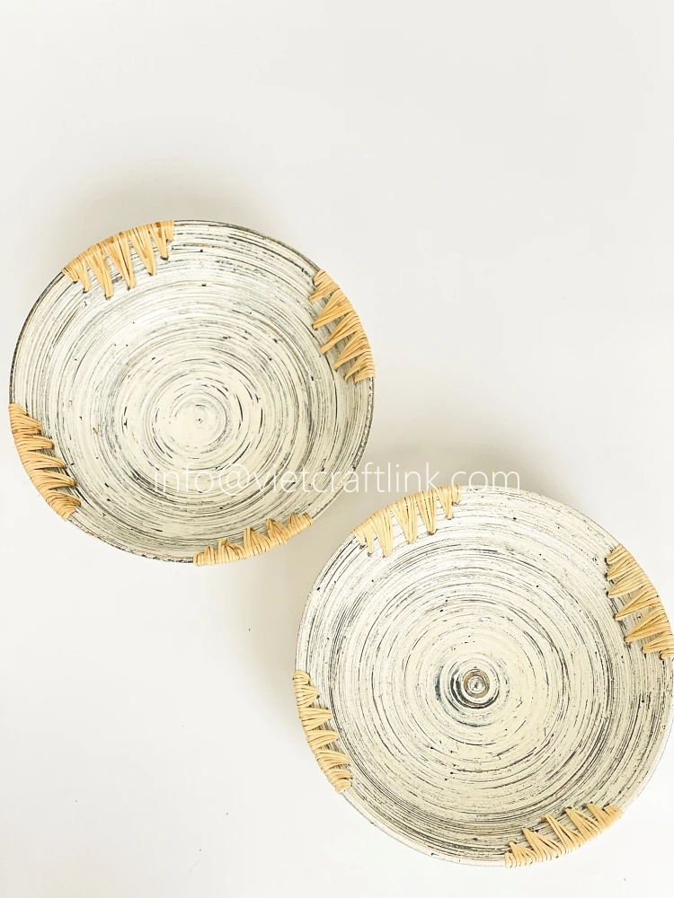 Wholesale 100% Natural Eco-Friendly Round Rattan Bamboo Salad Bowl Customized Accepted from Vietnam Best Supplier