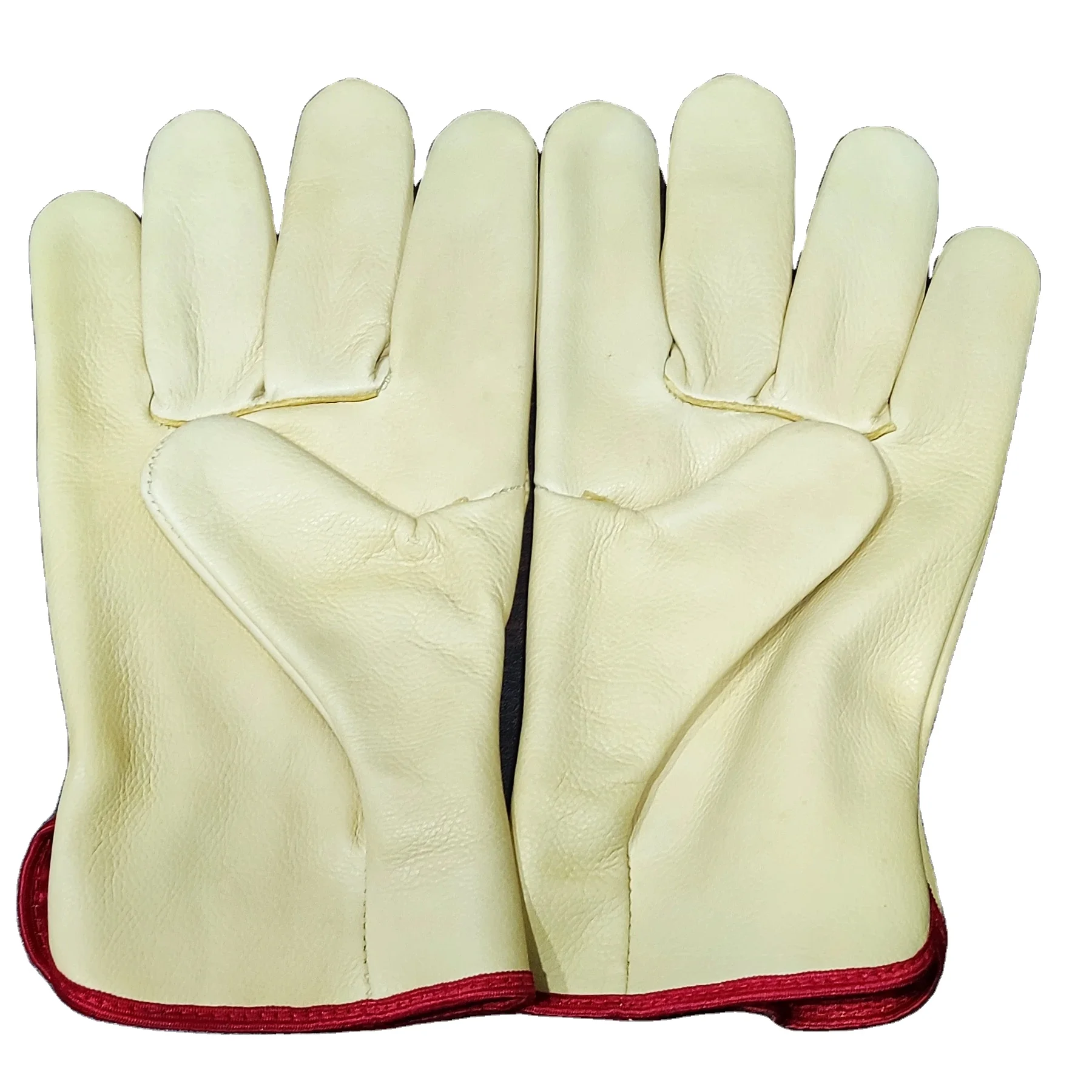 Beige Green Cow Split Leather Driving Safety Working Gloves For Men Heavy Duty Driver Mechanical  Work Gloves Hand Safety Gloves