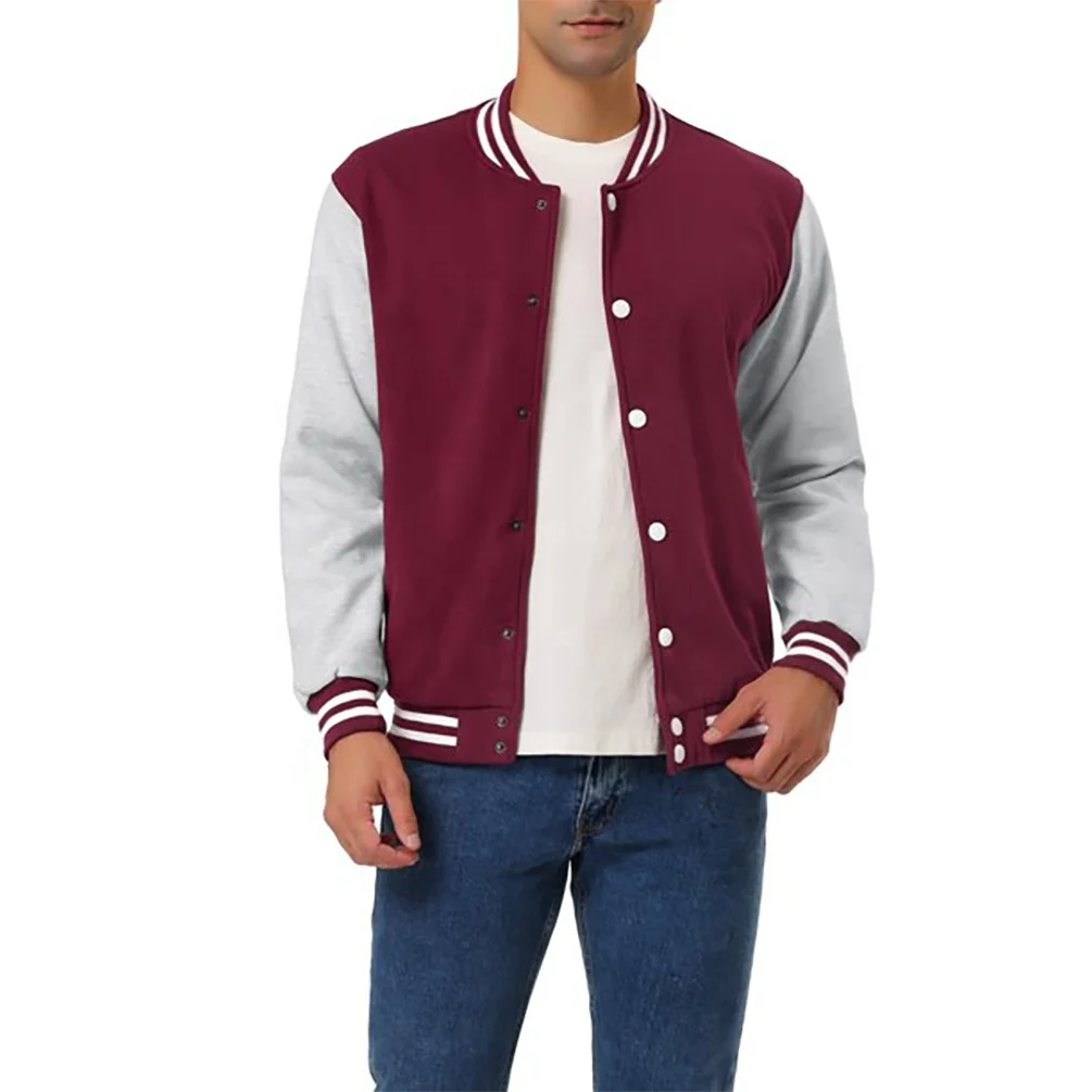 Good Quality fabric of varsity jacket Wholesale body and arm wool custom rib button up close and pockets inside liner coating