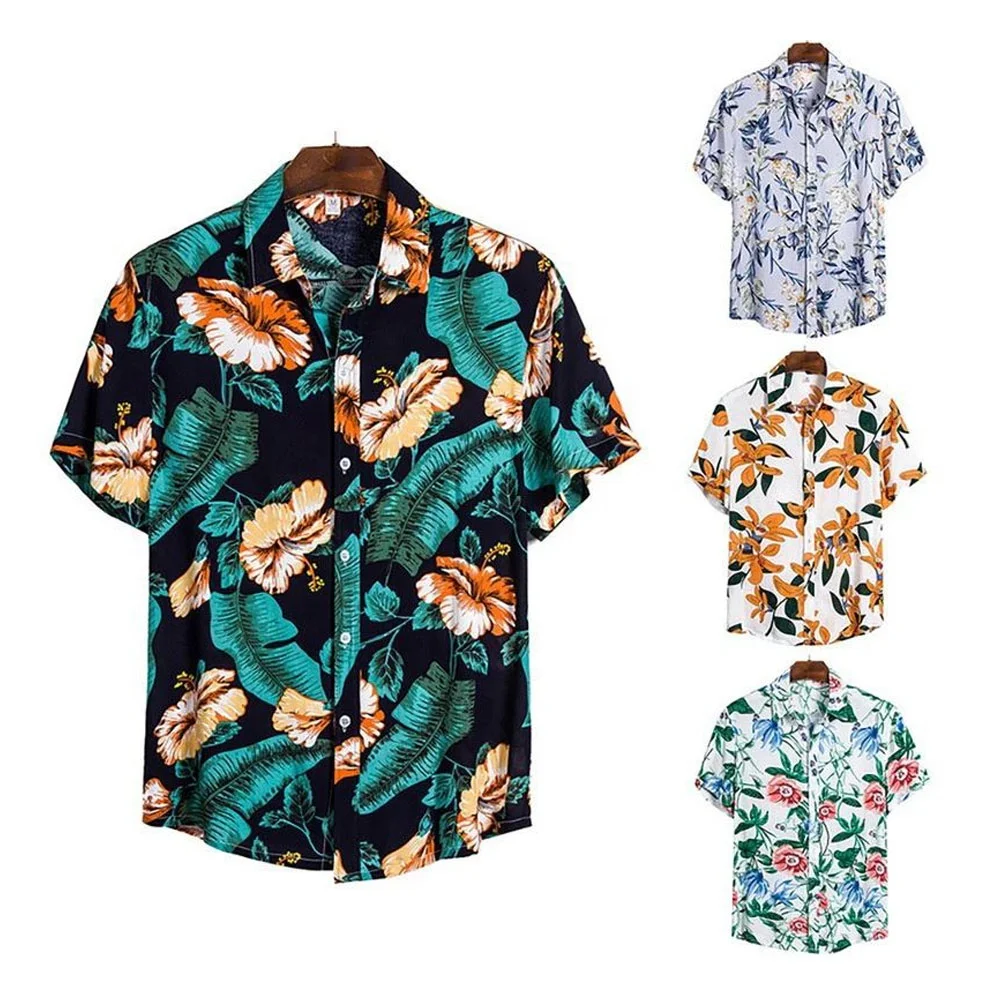 New Stripe Shirts Men Cotton Linen Print Short Sleeve Button Shirt Blouse Top Mens Fashion Vintage Clothing