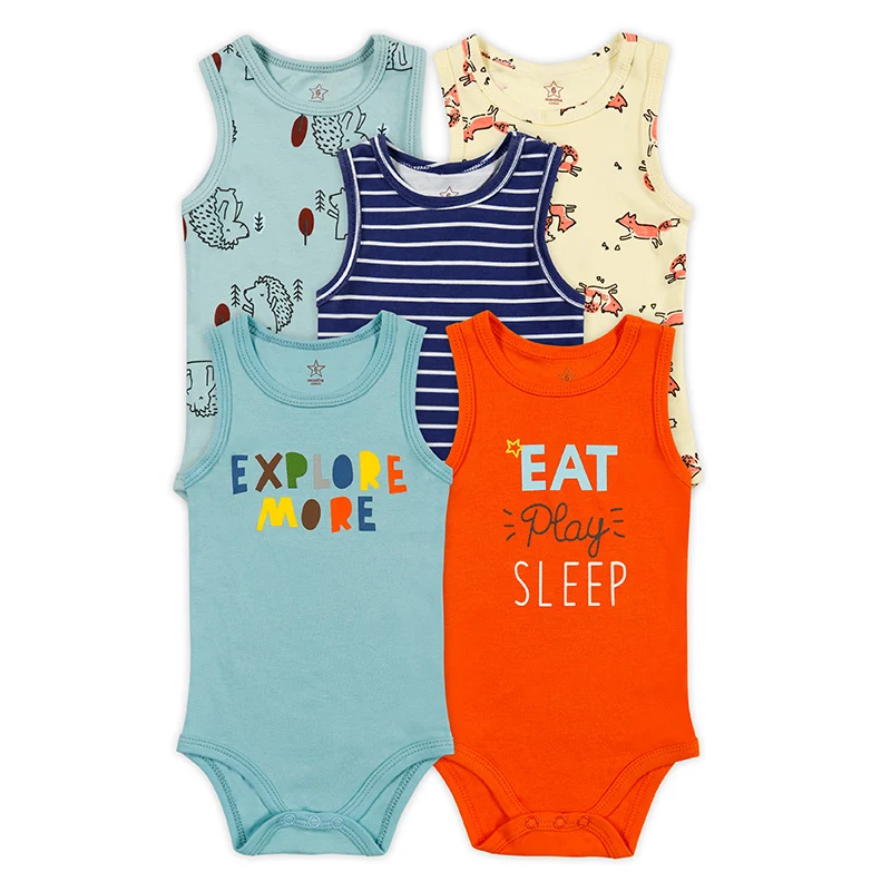 5 Pcs Newborn Baby Clothes Set Infant Romper Toddler Bodysuit Onesie for Baby Boy Short Sleeve 0-36 Months Cotton Summer Cartoon