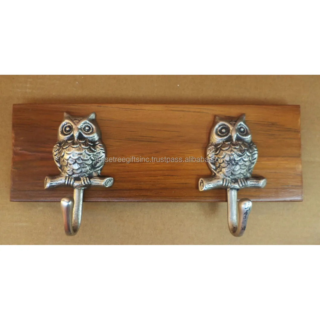 Metal & Wood Wall Mounted Hook With Antique Silver & Natural Wood Polish Finishing Elephants Shape For Organization Set Of Three