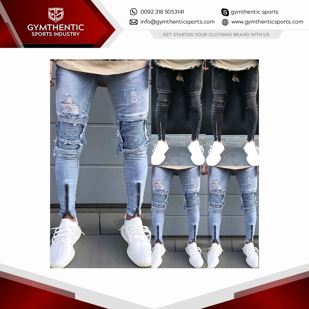 Cotton Slim Casual Zipper Fly Denim Pant boys Skinny Plus Size Mid-waist Jeans For Men