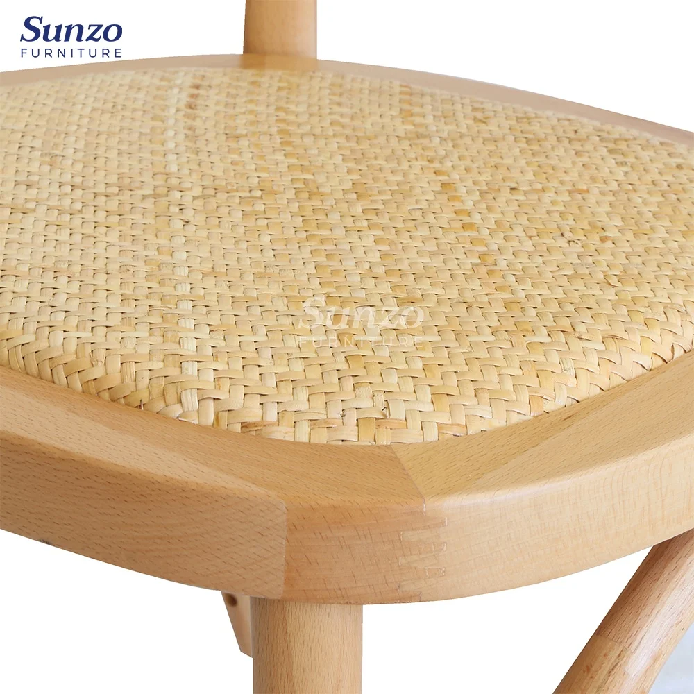 French Style Rattan Dining Chair For Wedding Events Banquet Rustic Solid Wood Chair For Rental