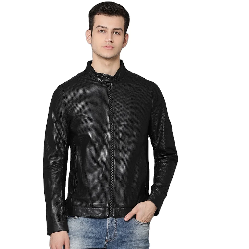 Causal Men New Stylish Solid Black High Quality Zipper New Design Winter Full Sleeved Out Door  Leather Jacket For Men