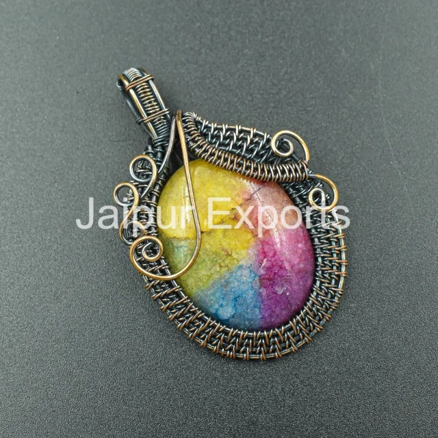 Rainbow Solar Quatrz pendant Copper Wire Wrapped Pendant Gorgeous Pendant Birthday Gift For Her Love Bumblebee Jasper Jewelry