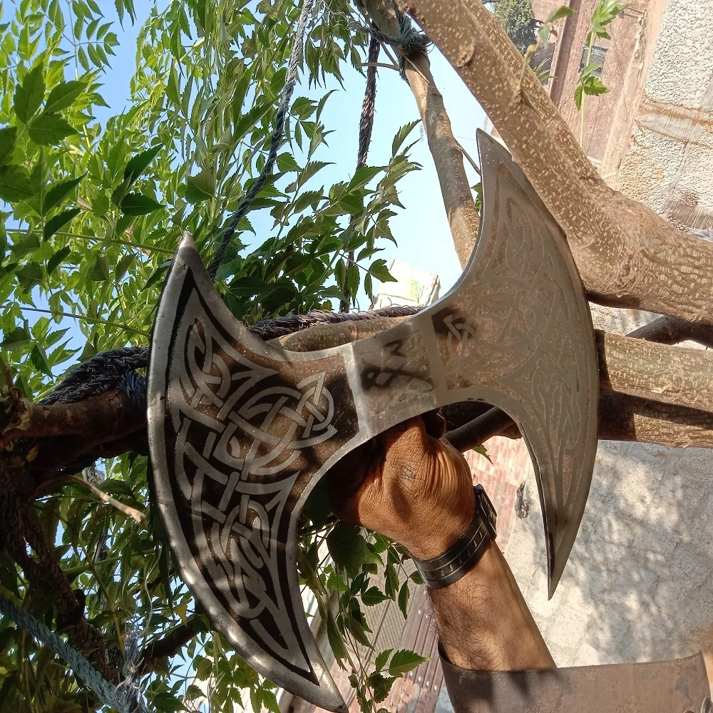 Double head viking axe with beautiful leather cover Viking Double blades axe Birthday gifts