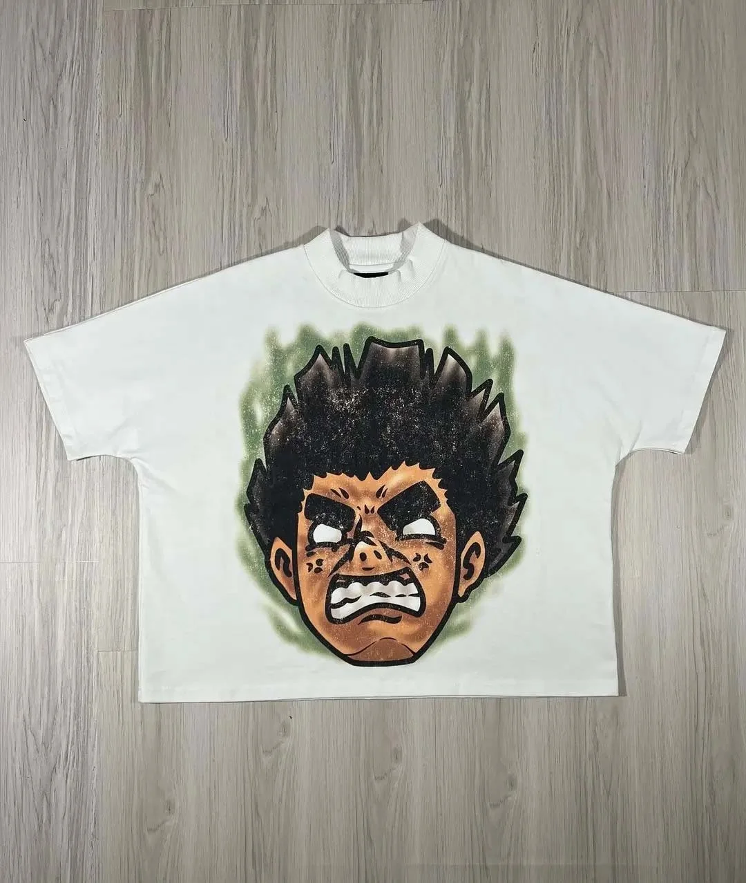 Custom Anime Graphic Print Cropped Boxy T Shirt Heavyweight 300 GSM Cotton Oversized Boxy Fit T Shirt Men y2k Streetwear Clothes