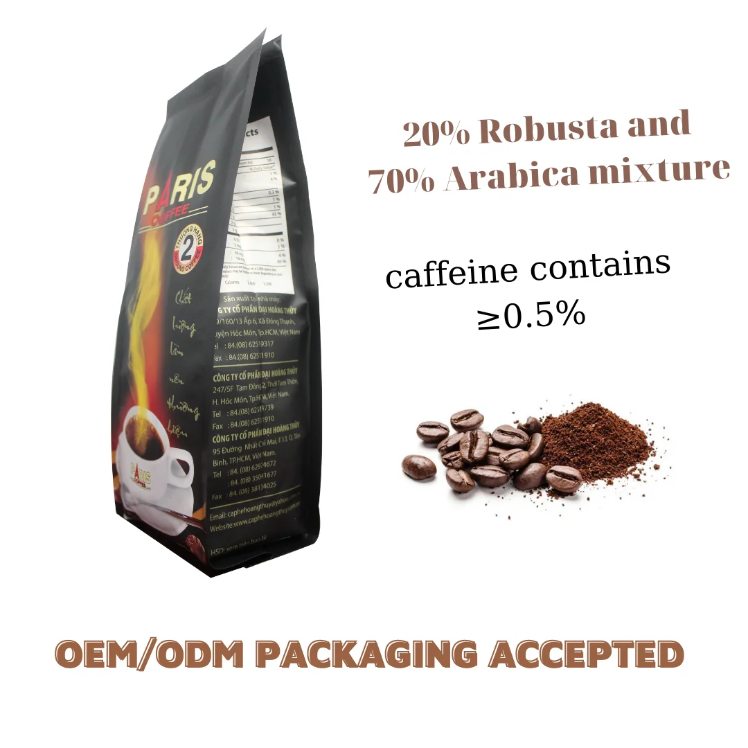 First rate Quality Powder Coffee 02 PARIS ground coffee Medium Roast with HACCP ISO certificated Viet Nam Origin 500gr/bag
