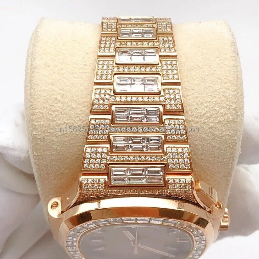 Luxury custom design Yellow gold designer Jewelry Moissanite Diamond Watch Premium Emerald cut Designer party wear Branded watch