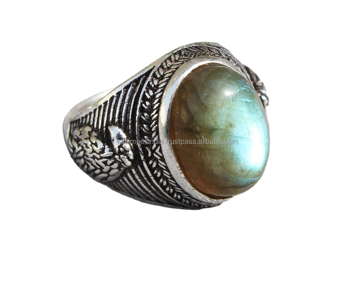 Amazon 2022 New design Fashion Dainty Gem Ring Natural Labradorite Turkish Ring for Men