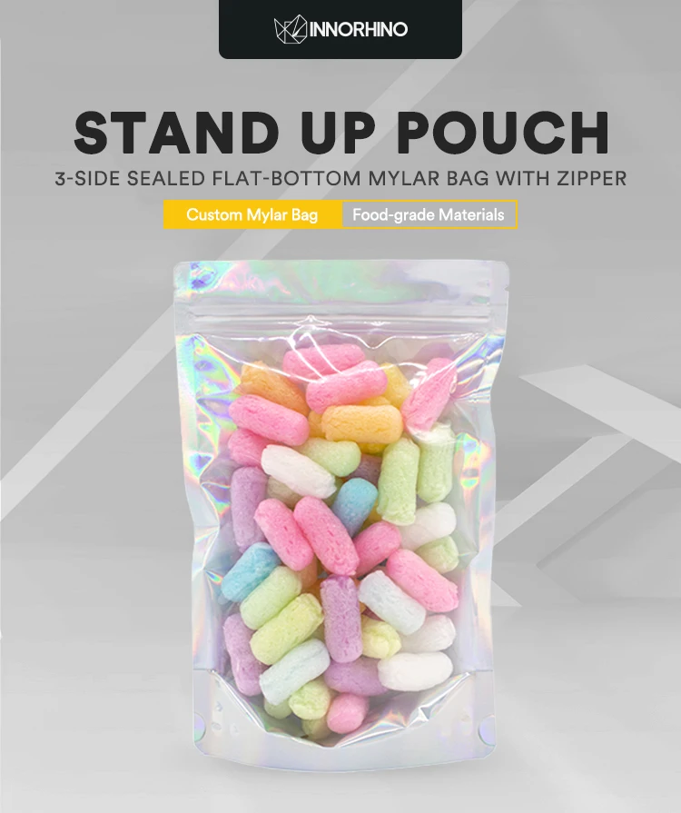 Holographic Aluminum Foil Mylar Bag Stand up Pouch with ziplock INNORHINO