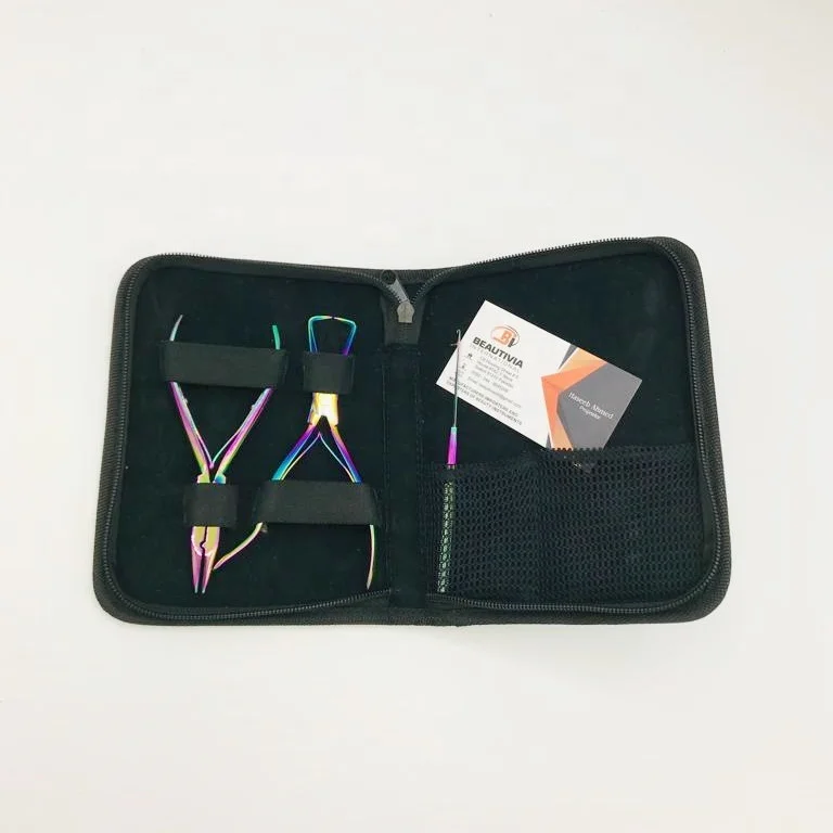 Rainbow Plasma Sustainable Steel Custom Logo Hair Extension Plier Tools Kit Micro Link Glue & Keratin with Strong Hold Hair Extensions