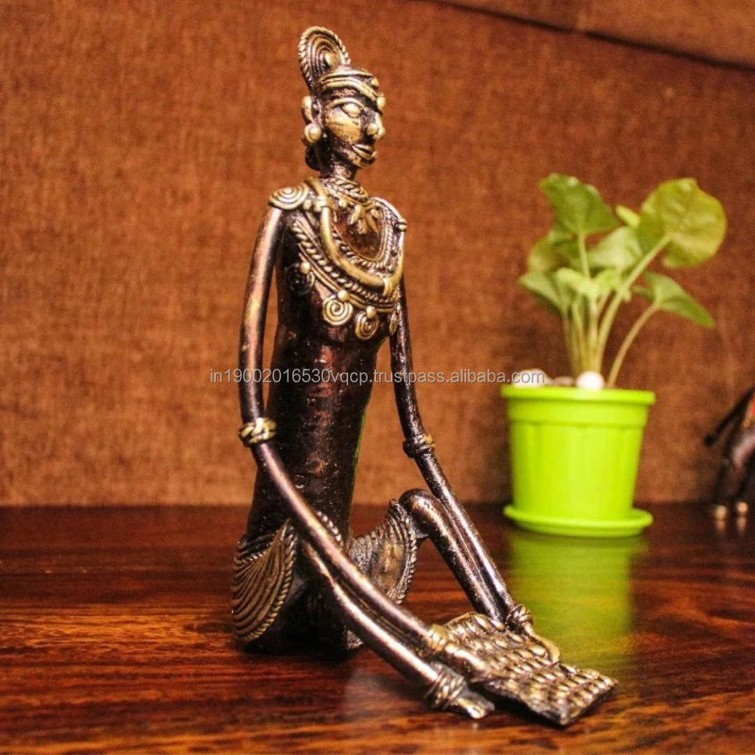 Tribal Pure Solid Brass Tribal Madin/Woman Statue Candle Holder Table Decoration From India
