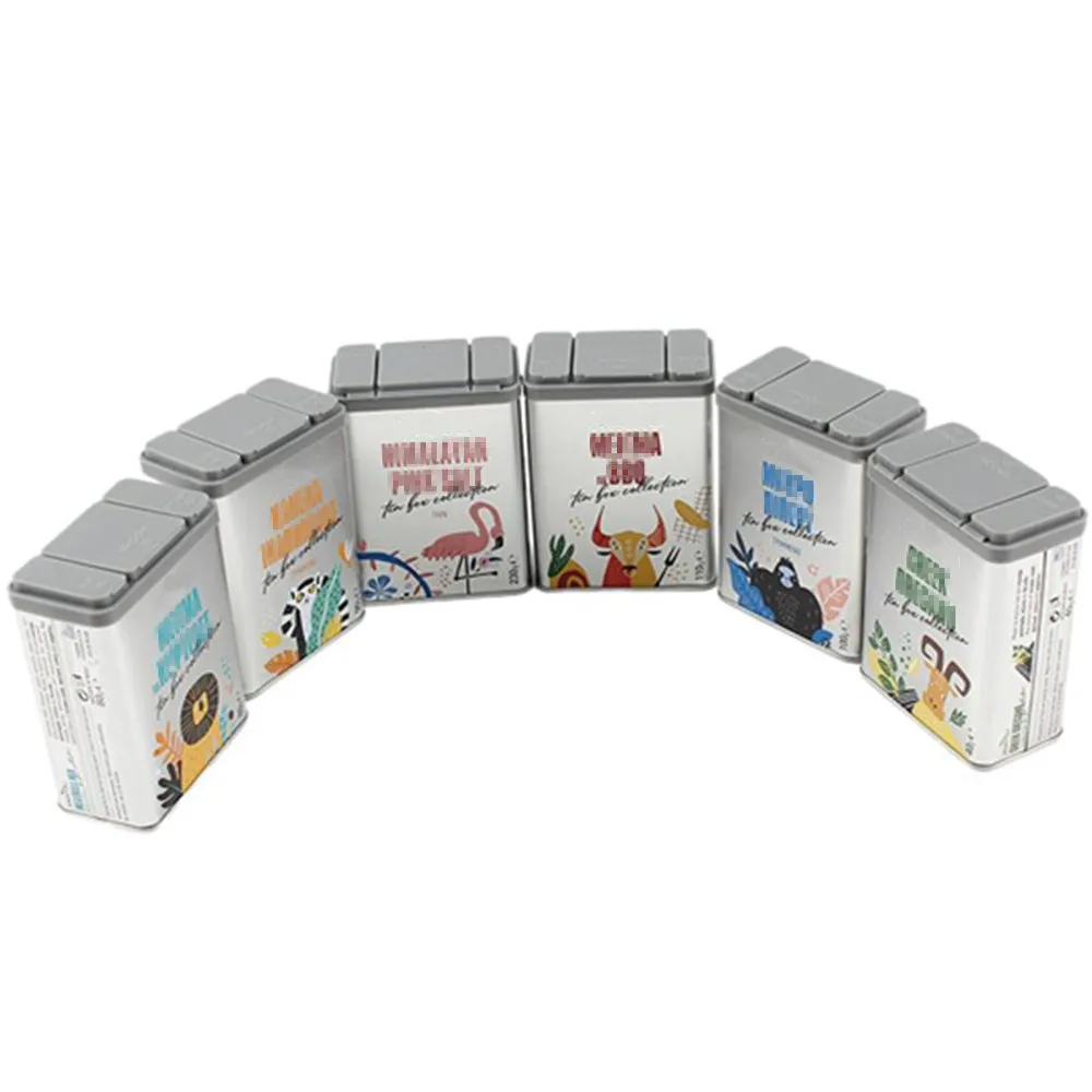 Tinworld Factory Custom High Quality Tinplate Rectangle Tin Spice Jar Wholesale Custom Metal Spice Jar Spice Tin Packaging