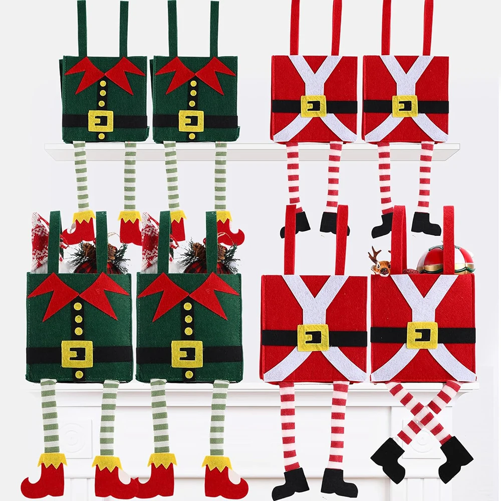 Upin 8 Pcs 16.9 x 5.9 Inches Elf Pants Felt Gift treat Handbag Large Christmas Candy Bag