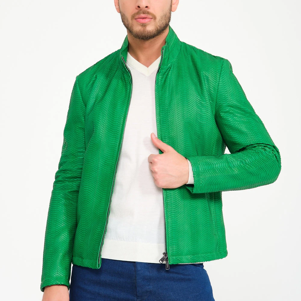 Python Texture Genuine Cowhide Leather Jacket For Men Snakeskin Embossed Leather Jacket Luxury Style Leather Jacket