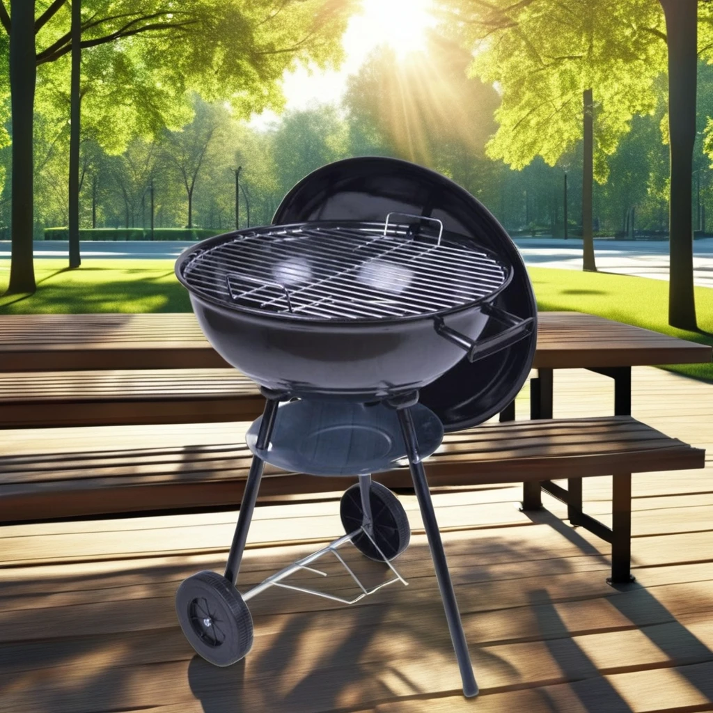 17 дюймов, портативный металлический угольный гриль для барбекю, регулируемый круглый чайник для пикников на открытом воздухе с функцией тележки