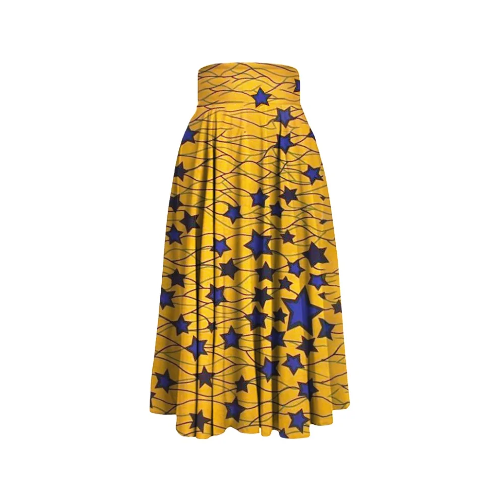 
Rapheeze Star Wax Printed Floor Length Gold Blue Maxi Skirt 