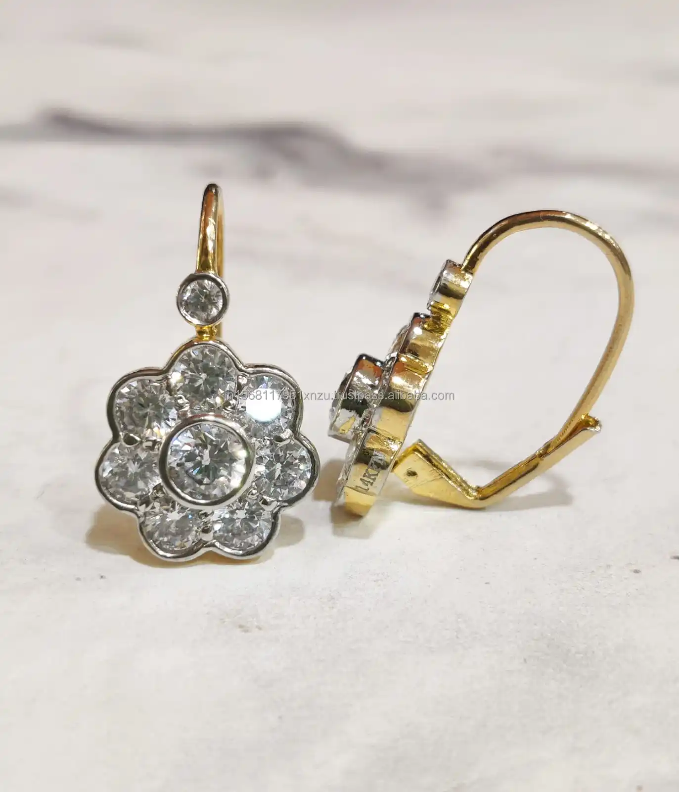 Buy Stylish Designed 2.2CT Antique Floral Flower Diamond Cluster Wedding Dangle Earrings 14K Yellow Gold