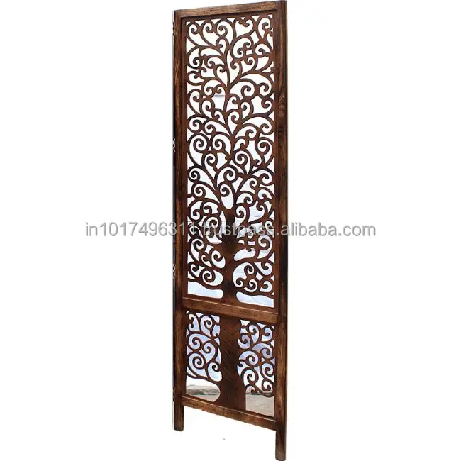 Handcrafted 3 Panel Wooden Room Partition & Divider (Brown) Solid Wood Decorative Screen (Free Standing)