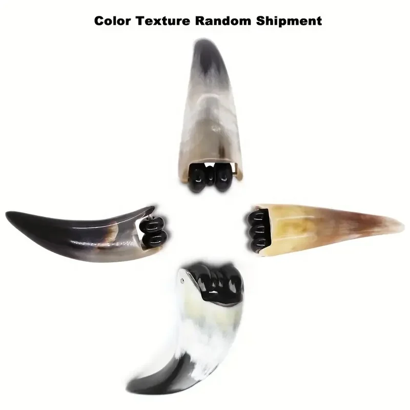 Handmade Natural Horn Roller Massager 2 Wheel Body Massage Relieve Stress Relax Fitness Exercise COw Horn Massage Roller Stick