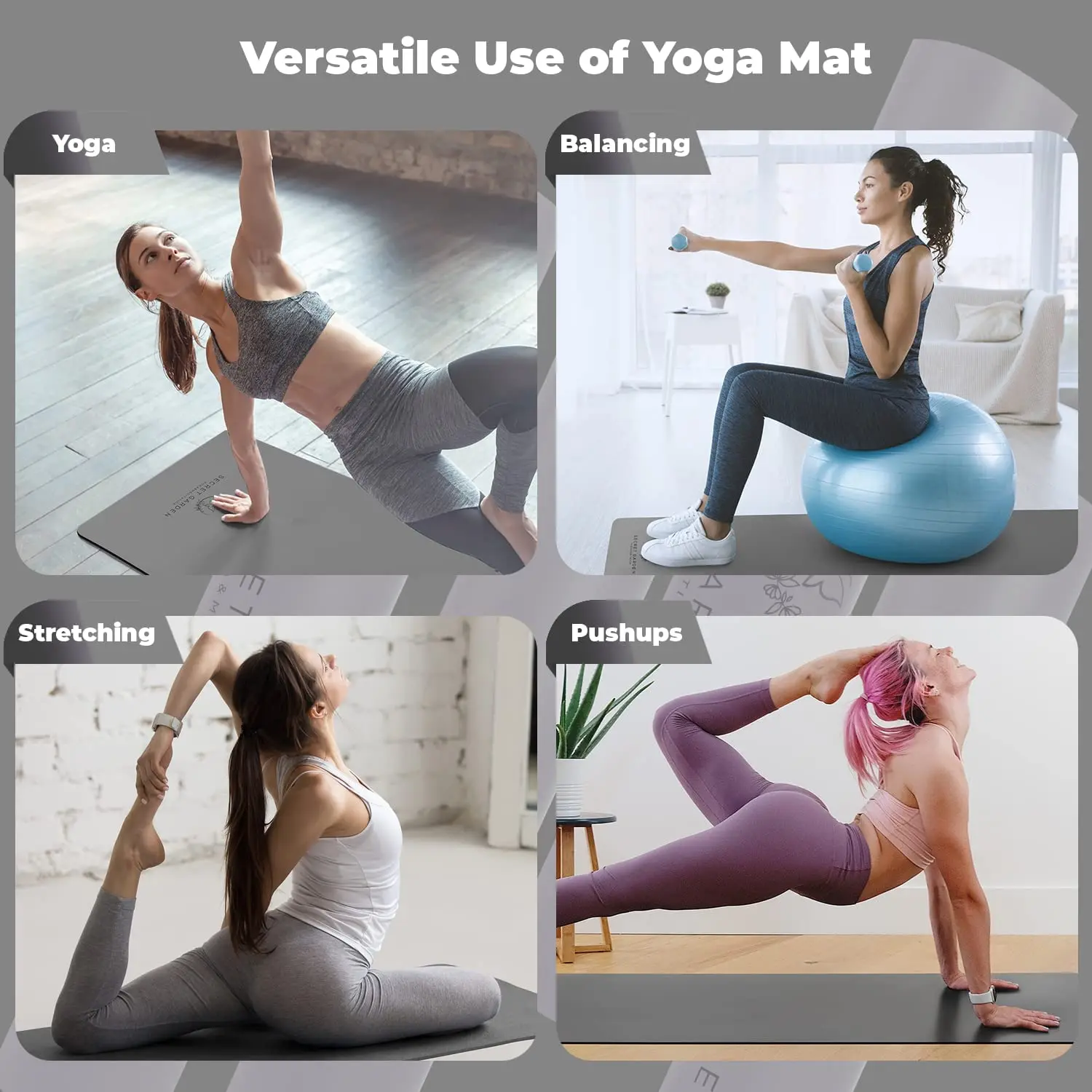 Gym Custom Logo Anti-Slip PU Yoga Mat Eco Friendly Printing Natural Rubber Yoga Mat for Home Women Gym