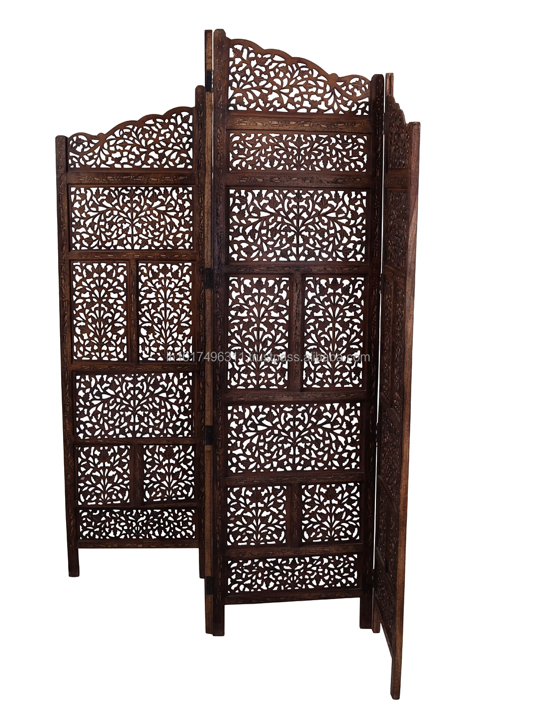 Деревянная перегородка ручной работы с 4 панелями и разделитель для комнат (коричневый) декоративная из массива дерева (отдельно стоящая)