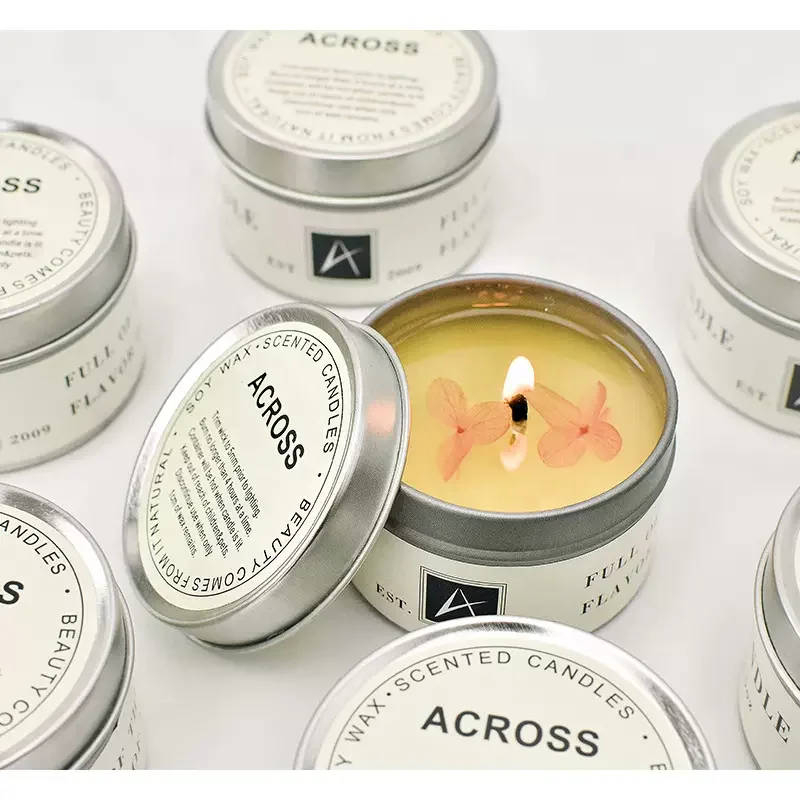 Soy Wax Aromatherapy Candle Tin Romantic Lavender Air Purifier Bedroom Silver Tin scented jar candles