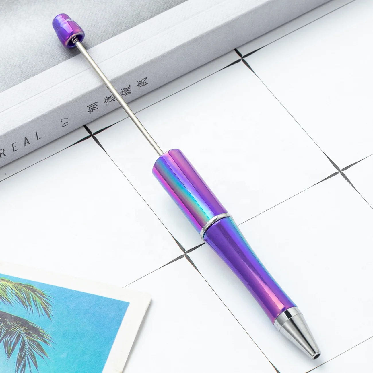Bulk DIY Present Kids Students Office School Supplier Colorful  Plastic UV Blending Rainbow Acrylic Beadable Ball Pen Bead Pens