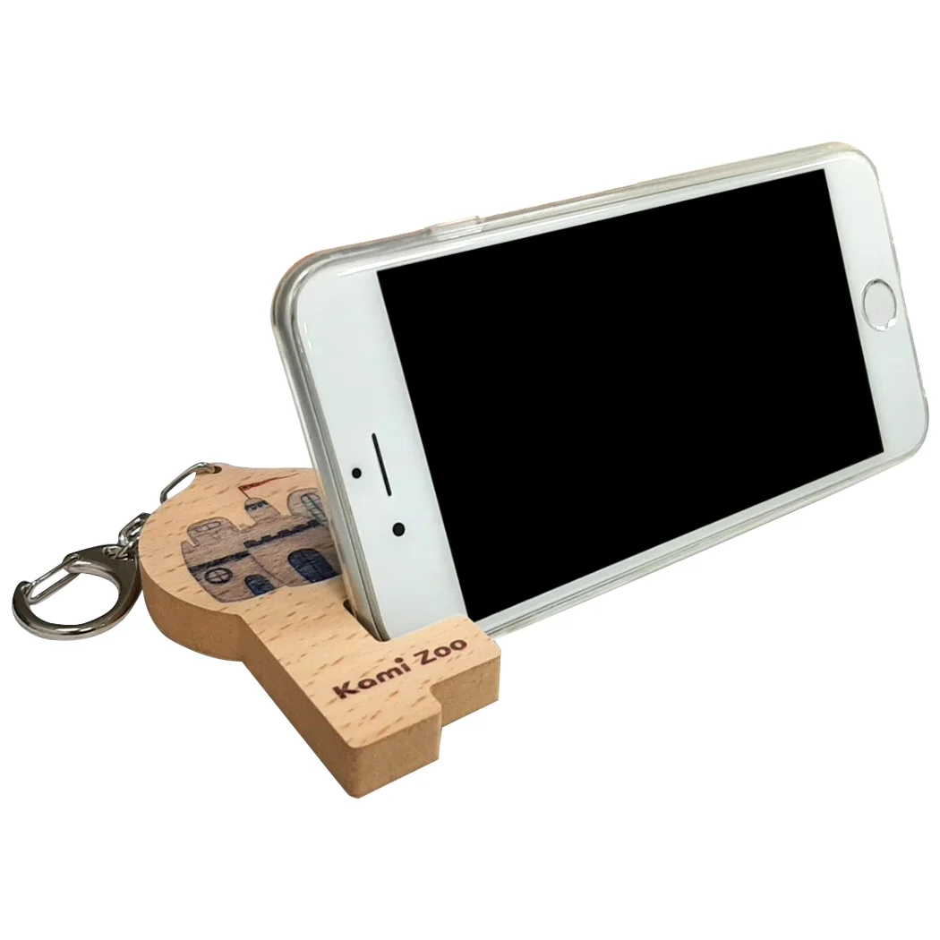 Portable Wood Key Ring Phone Stand Holder Animals Key Chains for Decoration