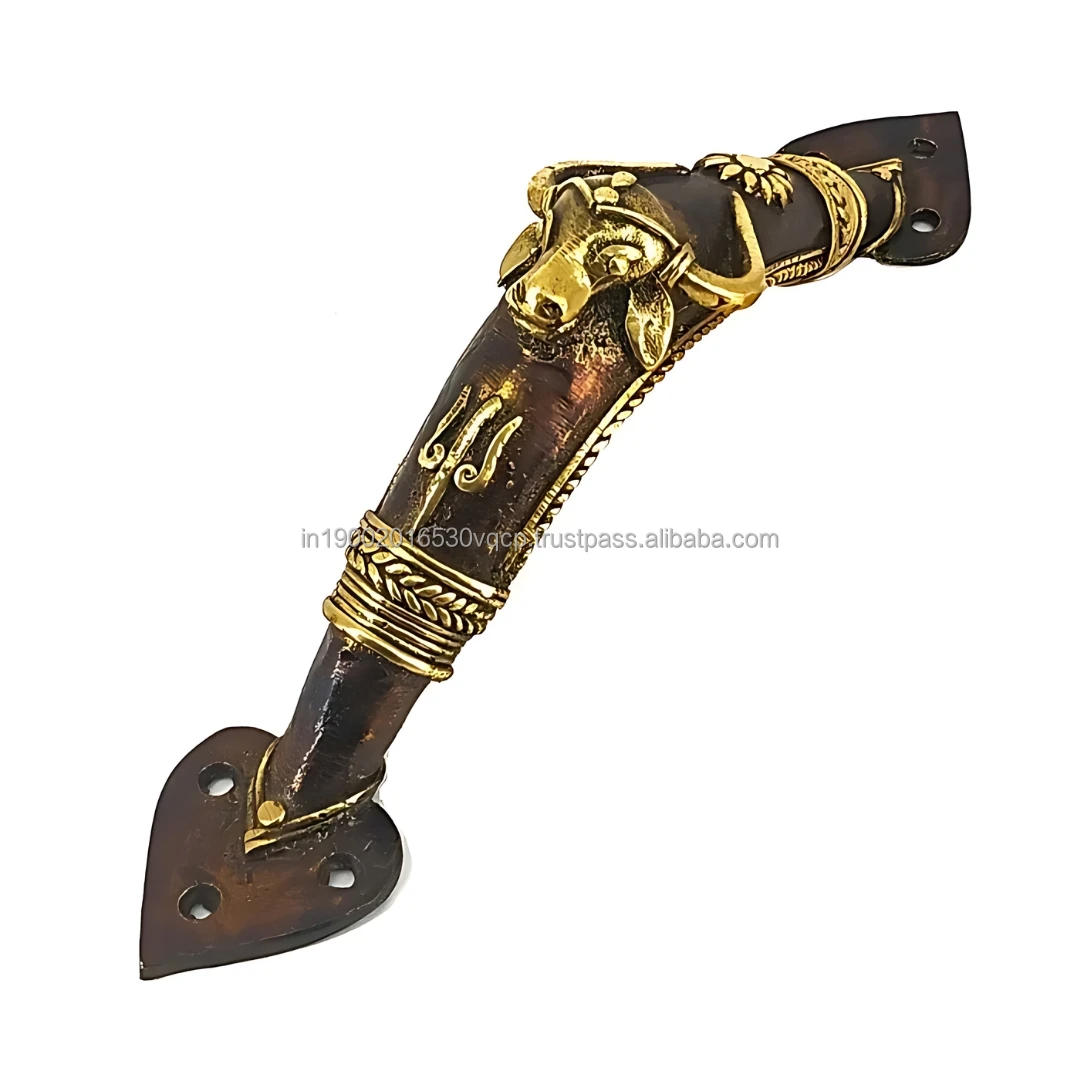 Handcrafted 9 Inch Brass Bull Door Handle Art Tribal Style For Classic Home Cabinet Main Door Handle Antique Furniture India