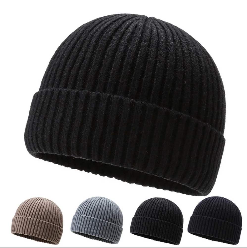 Оптовая продажа, теплые вязаные шерстяные шапки-бини, Классические Полосатые простые вязаные шапки-бини на заказ с логотипом и дизайном на заказ