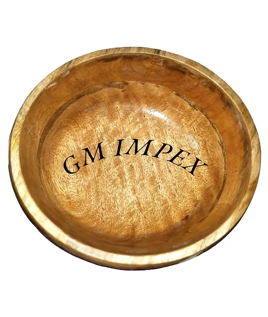 Hot Selling 9.5 Inch round Acacia Wood Craft Serving Bowl Handmade Wooden Salad & Fruit Bowls by GM Impex