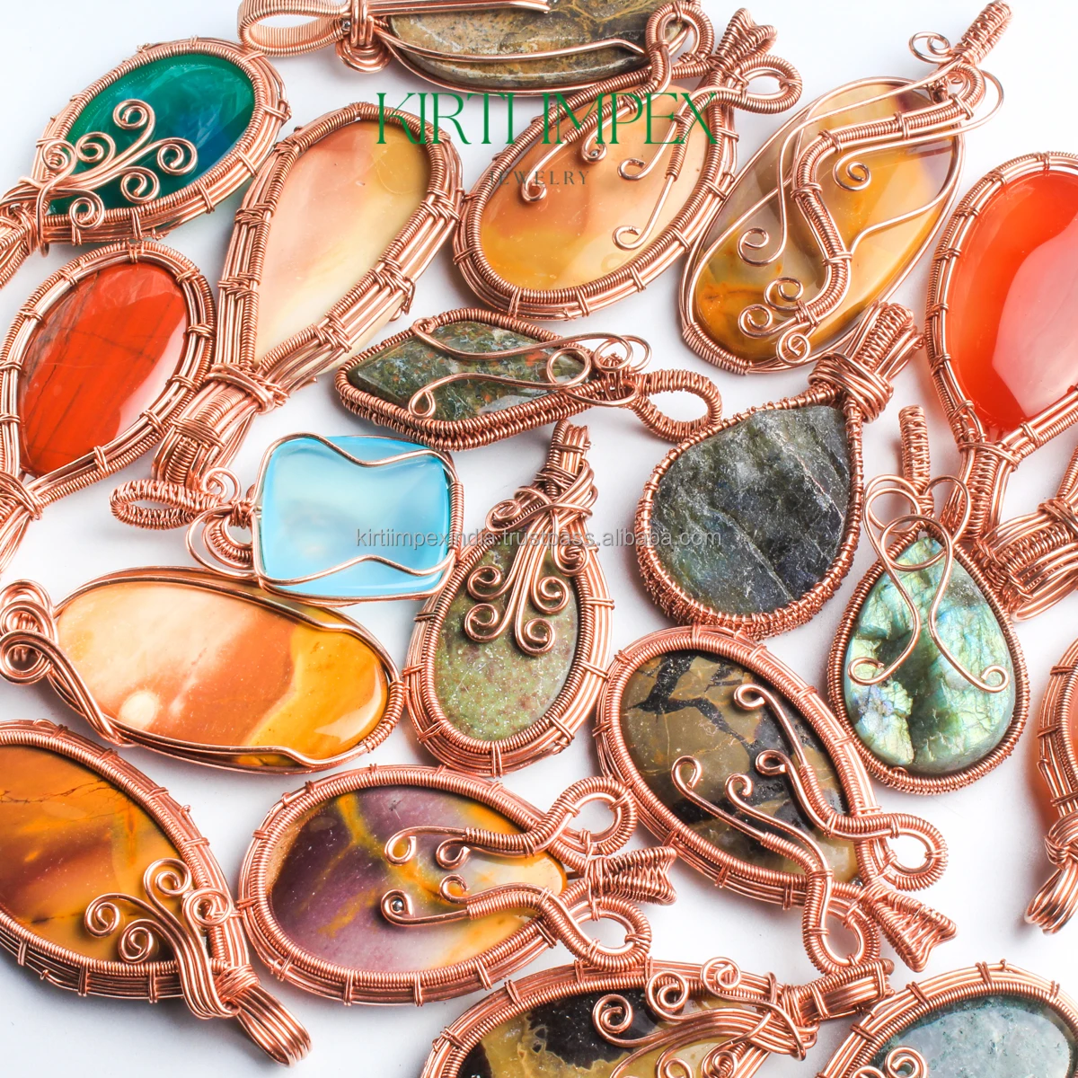 Wholesale Handcrafted European Design Copper Wire Wrapped Mixed Crystals Pendant Necklace Vintage Jewelry with Healing Charms