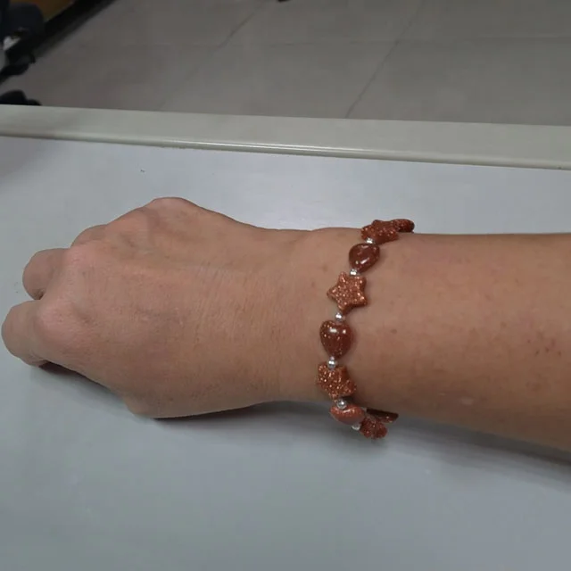 Golden sandstone star heart  bracelet 925 silver ball hand made cord knotted bangle carved natural goldstone