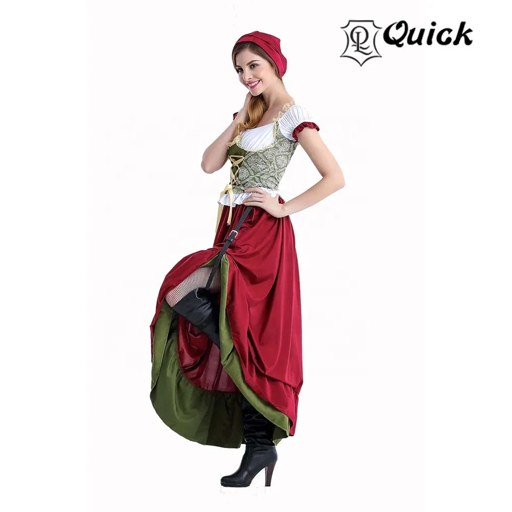Traditional Oktoberfest Dirndl Dress German Austrian Peasant Beer Wench Maid Costume Skirt +Top + Headscarf