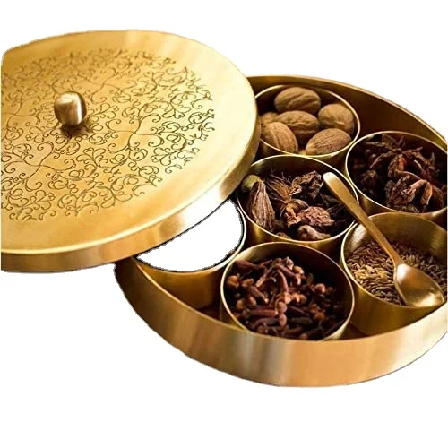 Pure Brass Metal Masala Box Food Storage Dabba | Spice Box