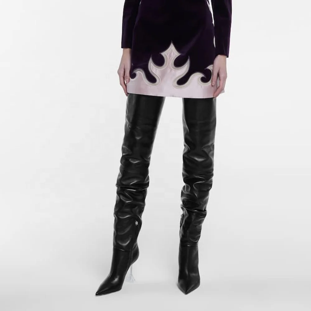 Black Long Boot Winter Shoes 2021 Womens High Heel Slouch Thigh High Boots